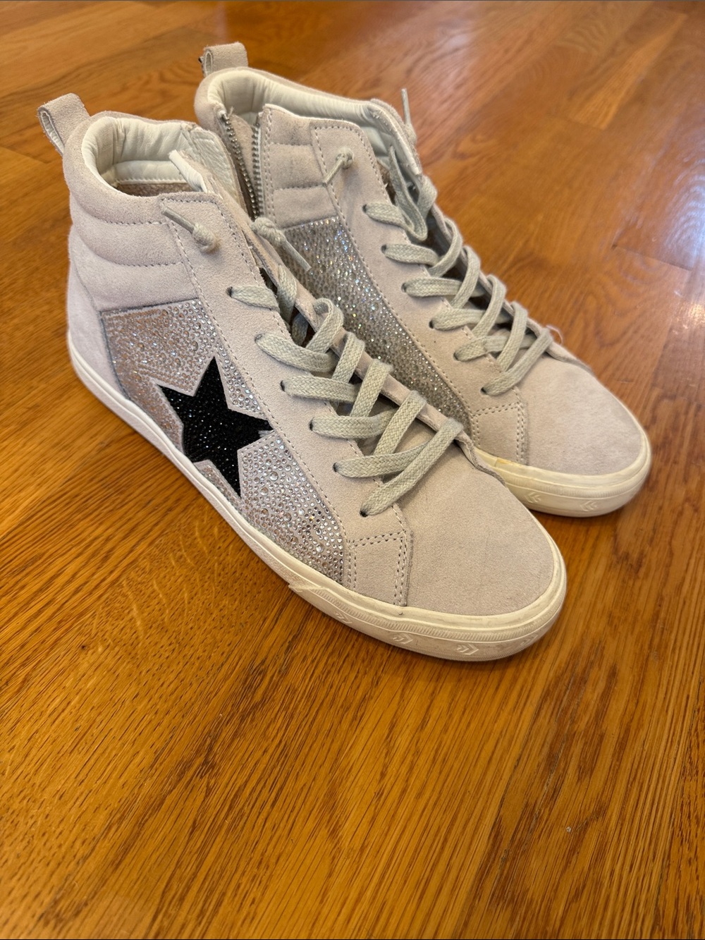 Vintage Havana Light Gray Suede Sparkle High-Top Sneakers with Black Star sz 11